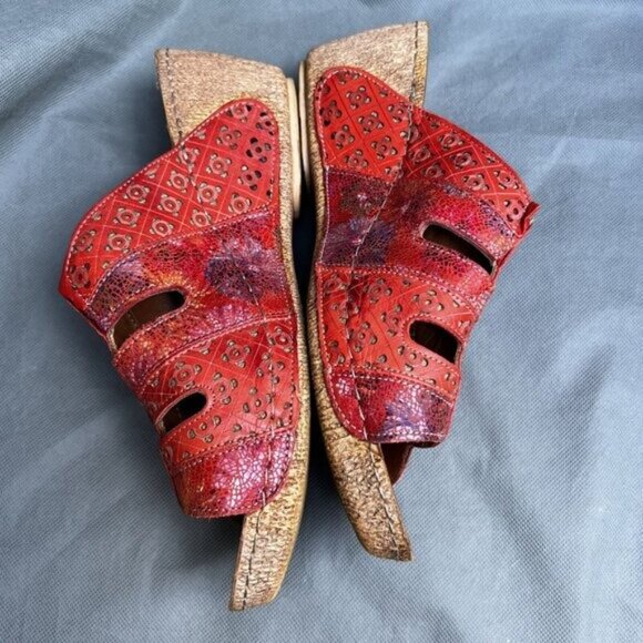Spring Step Size 41 Red Wedge Heels Sandals Leather Boho Shoes Artsy US 9.5-10 - Picture 4 of 9